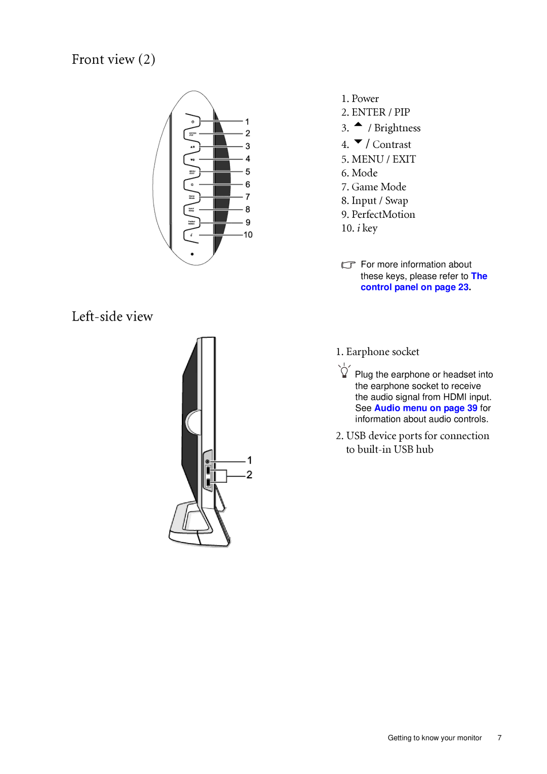 BenQ FP241VW user manual Left-side view 