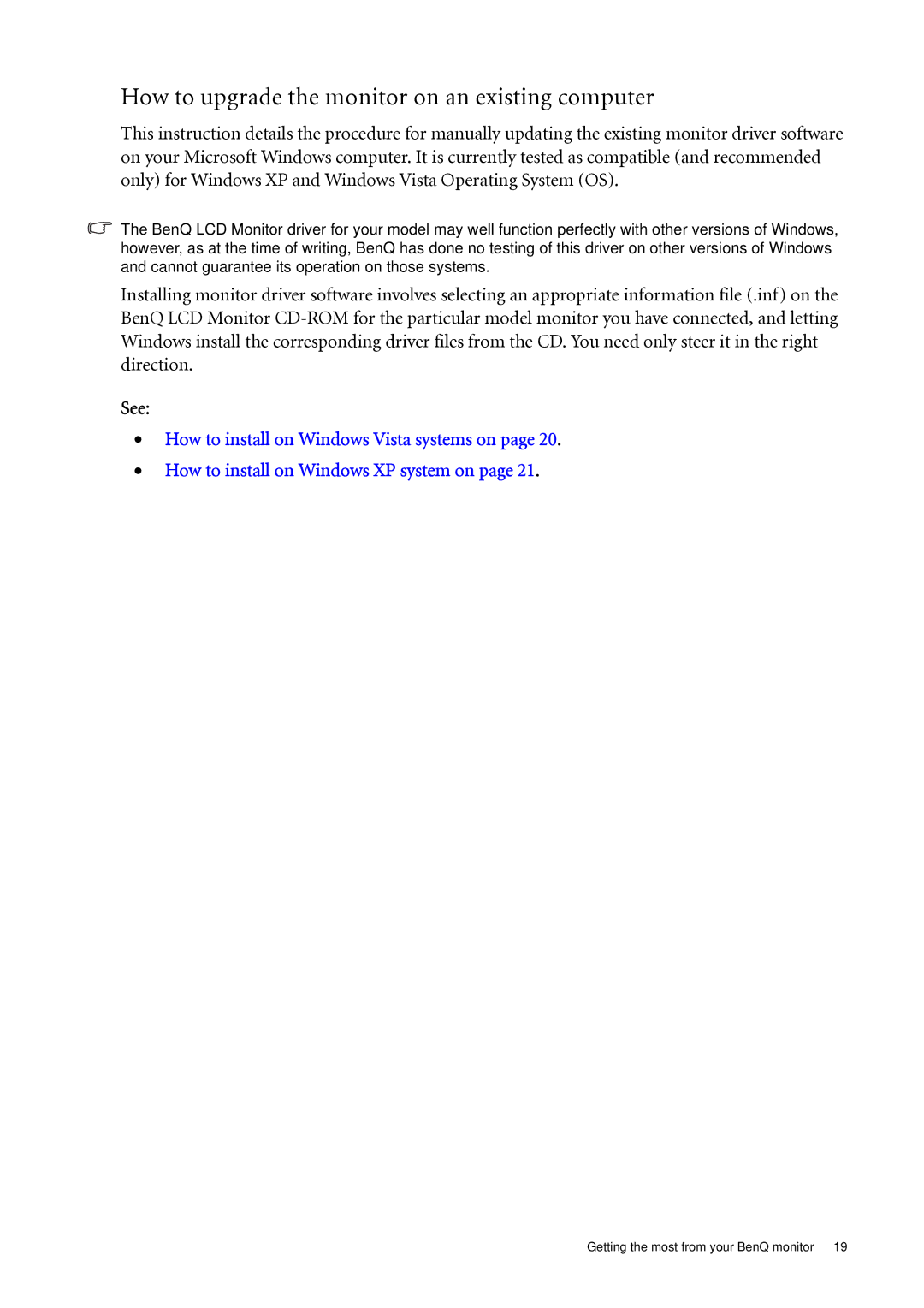 BenQ FP241WZ user manual How to upgrade the monitor on an existing computer, See 