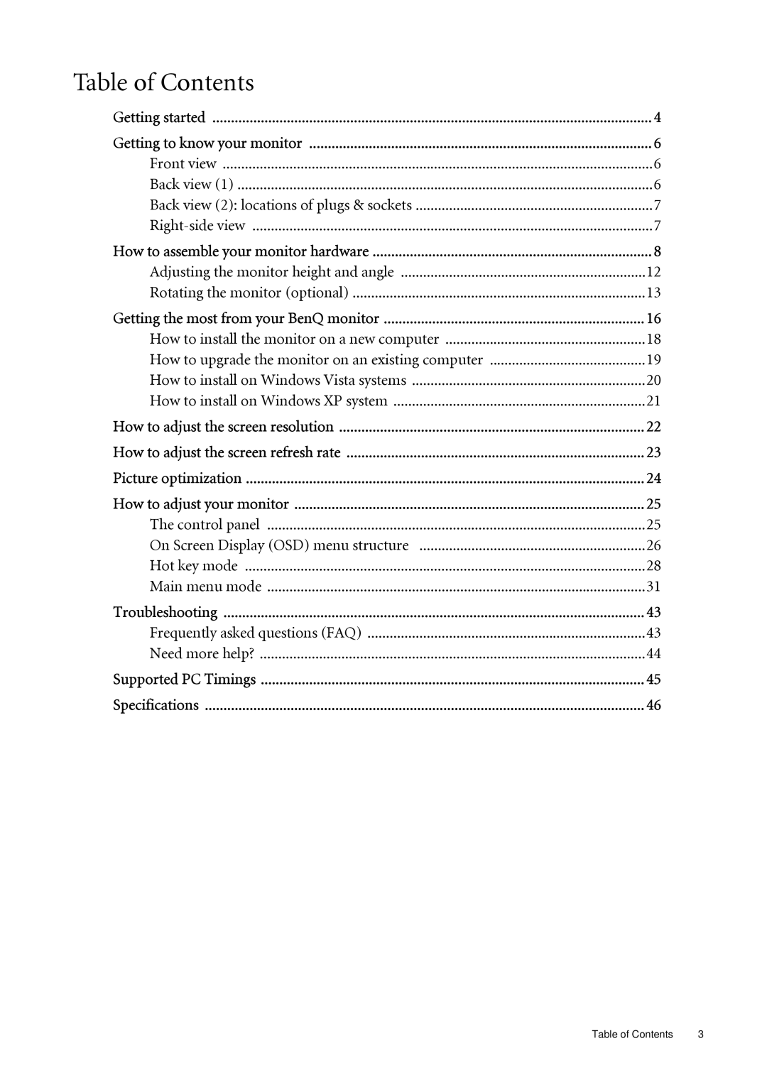 BenQ FP241WZ user manual Table of Contents 