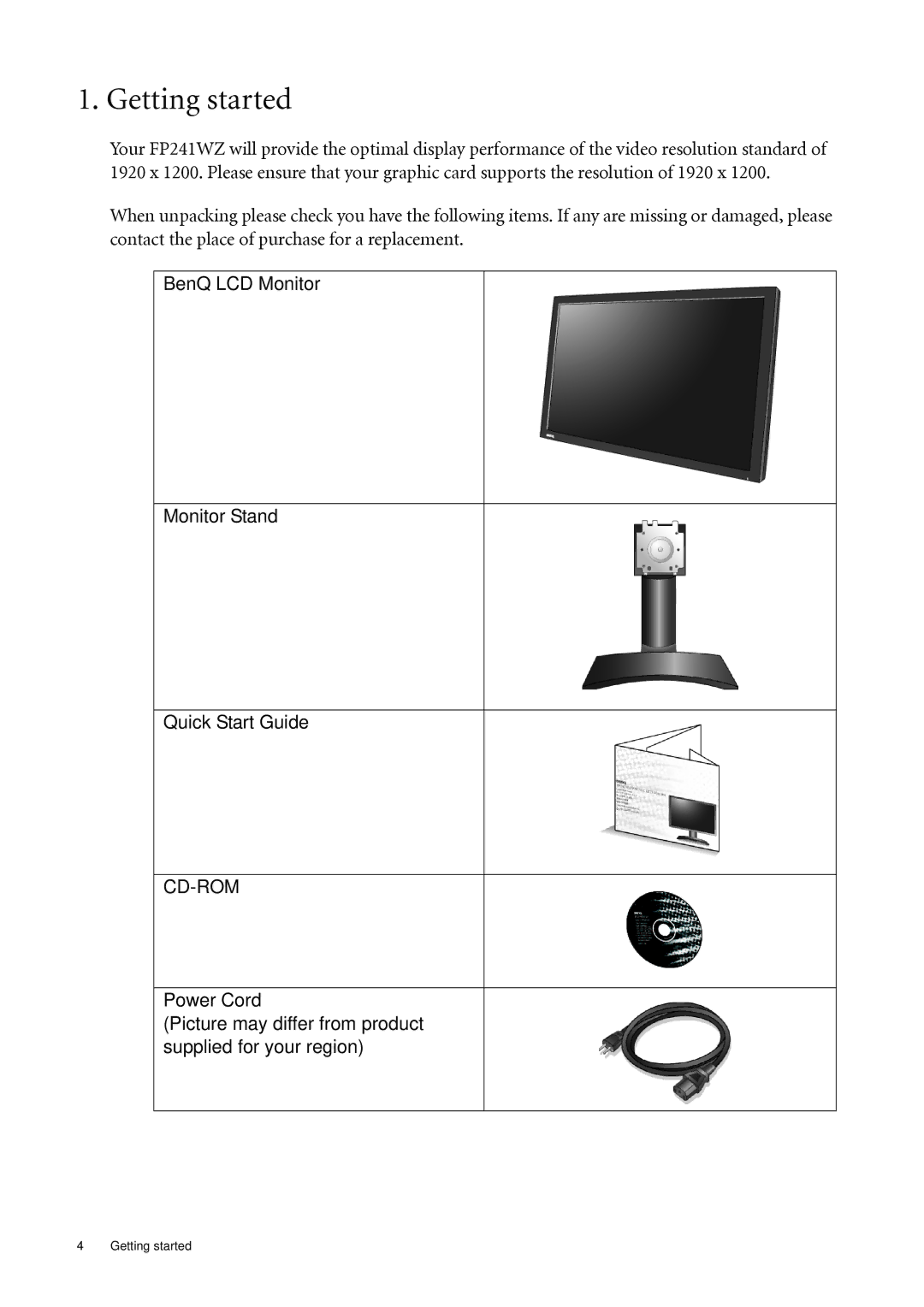 BenQ FP241WZ user manual Getting started, Cd-Rom 