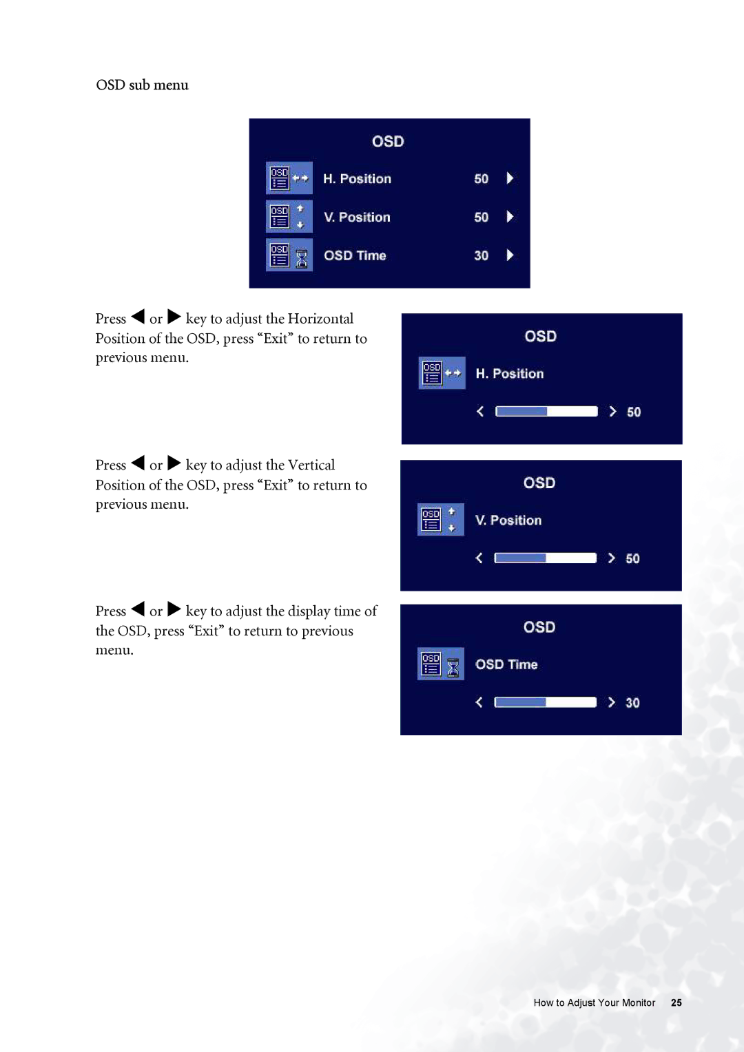 BenQ FP531 user manual OSD sub menu 