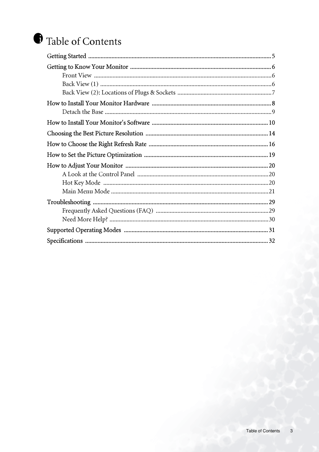 BenQ FP531 user manual Table of Contents 