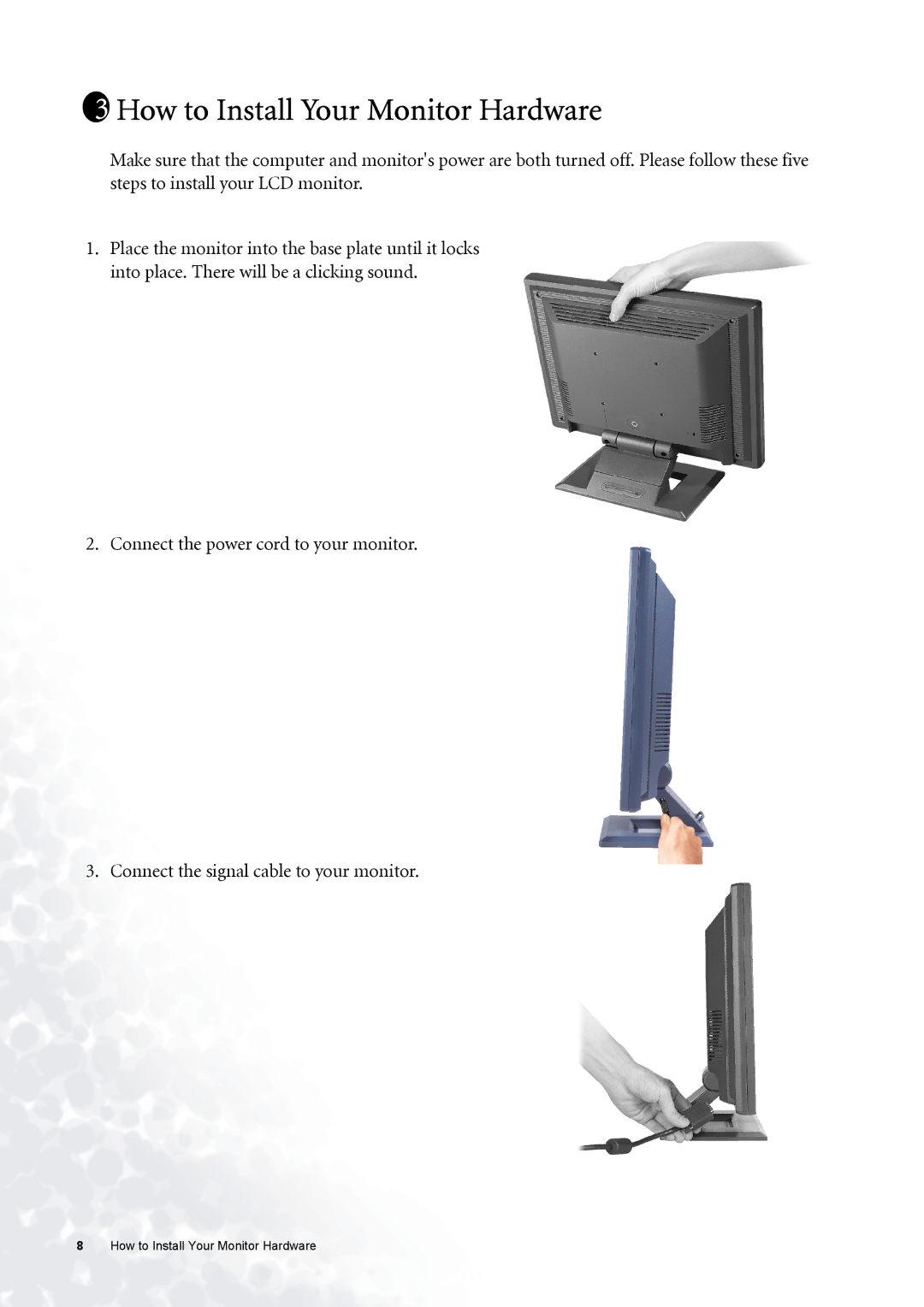 BenQ FP531 user manual How to Install Your Monitor Hardware 