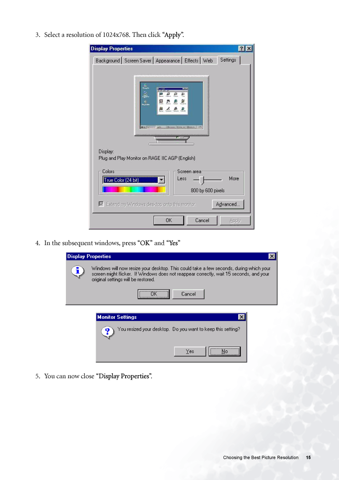 BenQ FP537s user manual Choosing the Best Picture Resolution 