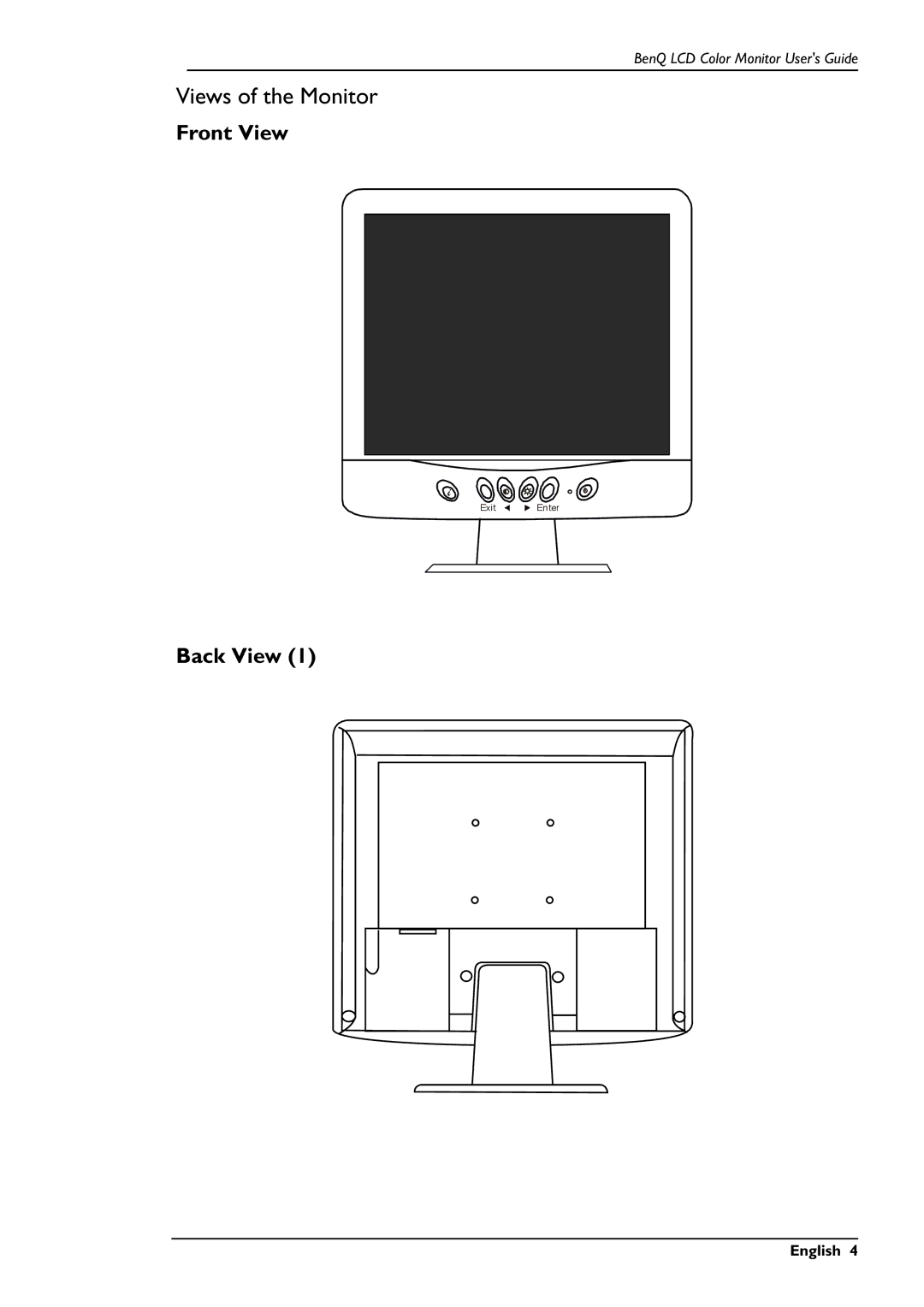 BenQ FP557s user manual Views of the Monitor, Front View, Back View 