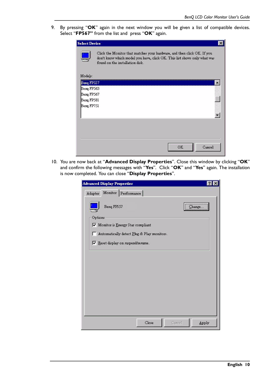 BenQ FP567 user manual English 