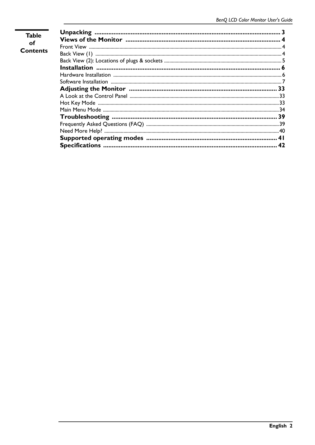 BenQ FP567 user manual Unpacking, ========of 