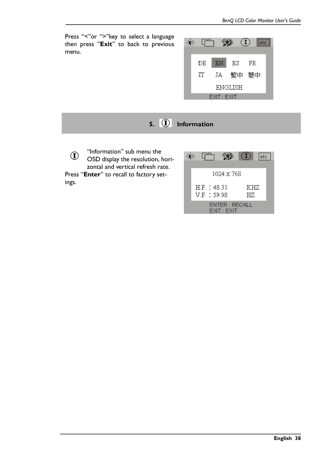 BenQ FP567 user manual Information 