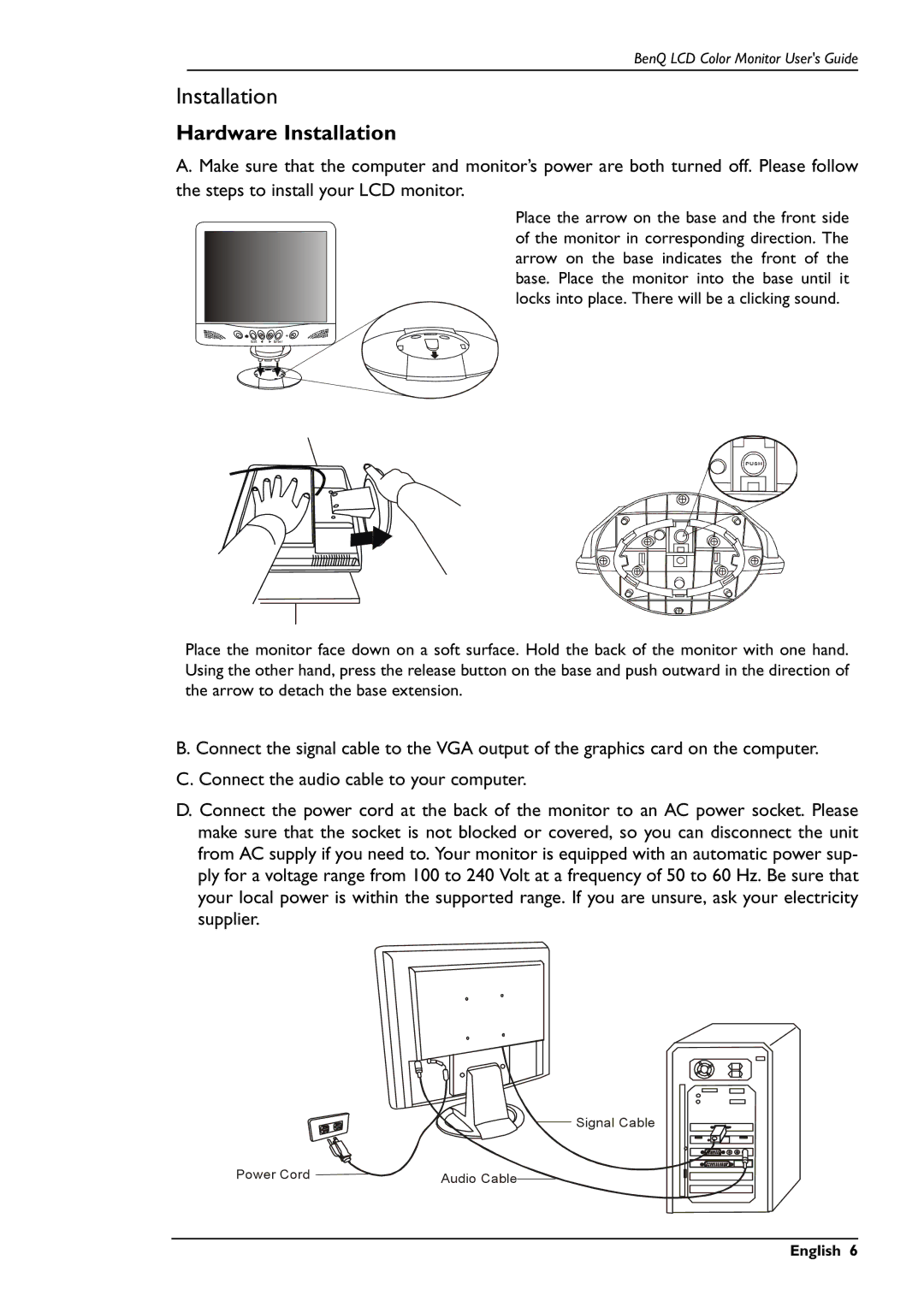 BenQ FP567 user manual Hardware Installation 