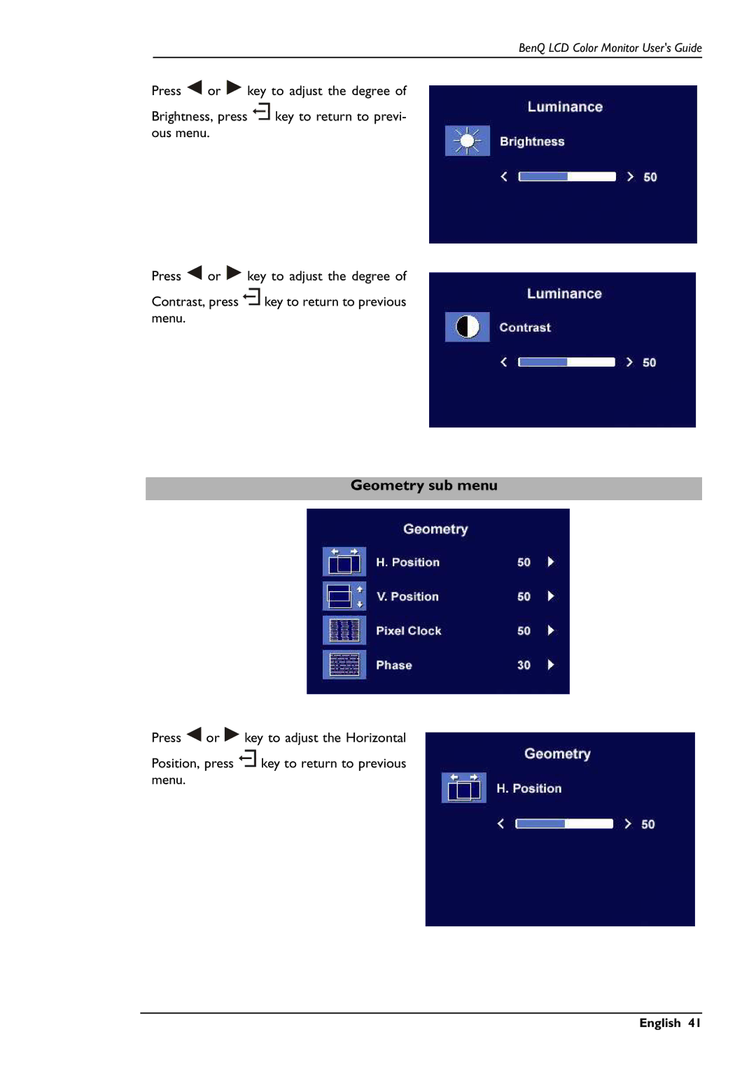 BenQ FP591 user manual Geometry sub menu 