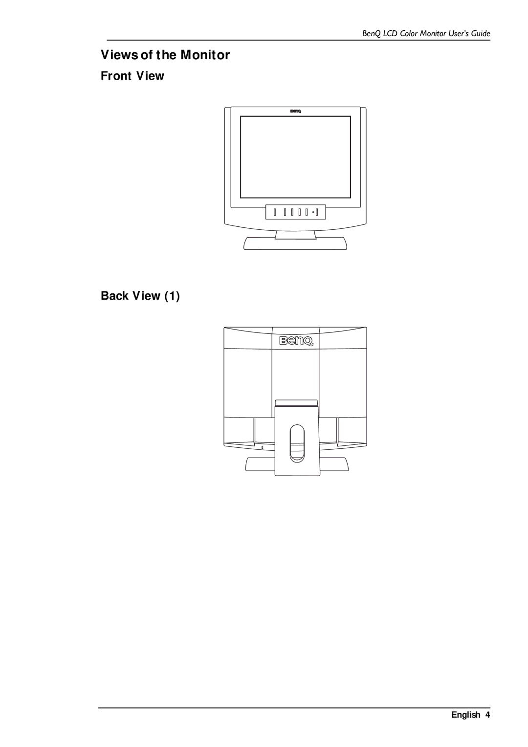 BenQ FP591 user manual Views of the Monitor, Front View Back View 