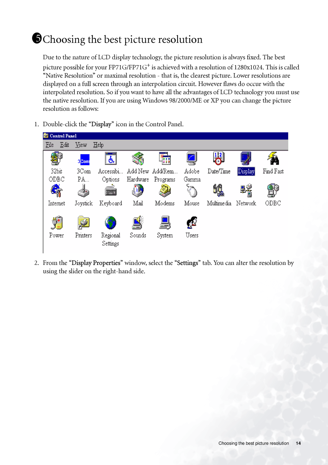 BenQ FP71G+ user manual 1511Choosing the best picture resolution 