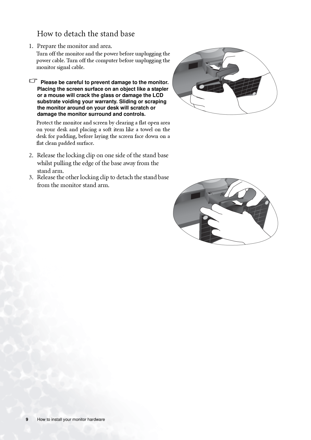 BenQ FP71G+ user manual How to detach the stand base 