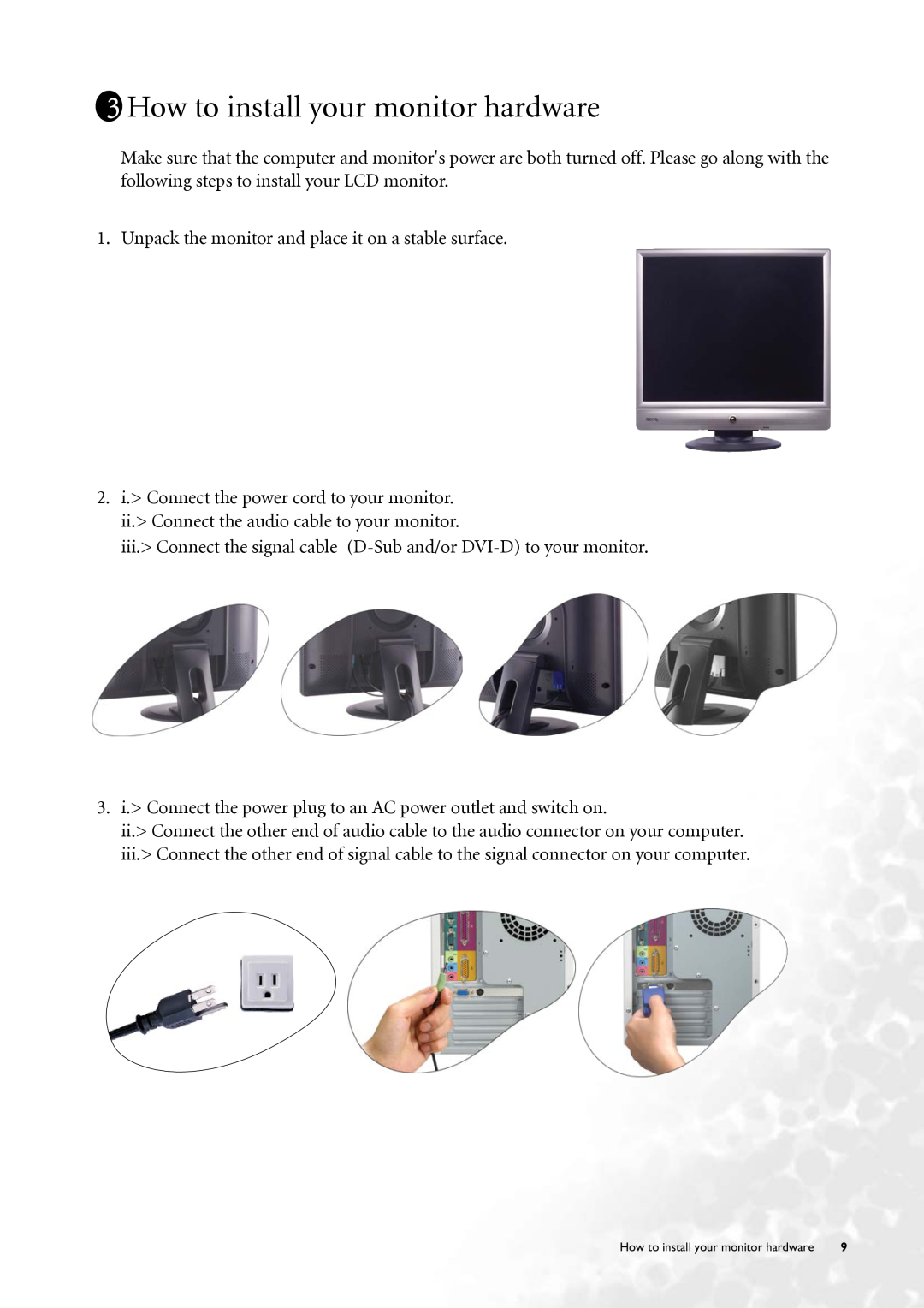 BenQ FP71V+ user manual How to install your monitor hardware 