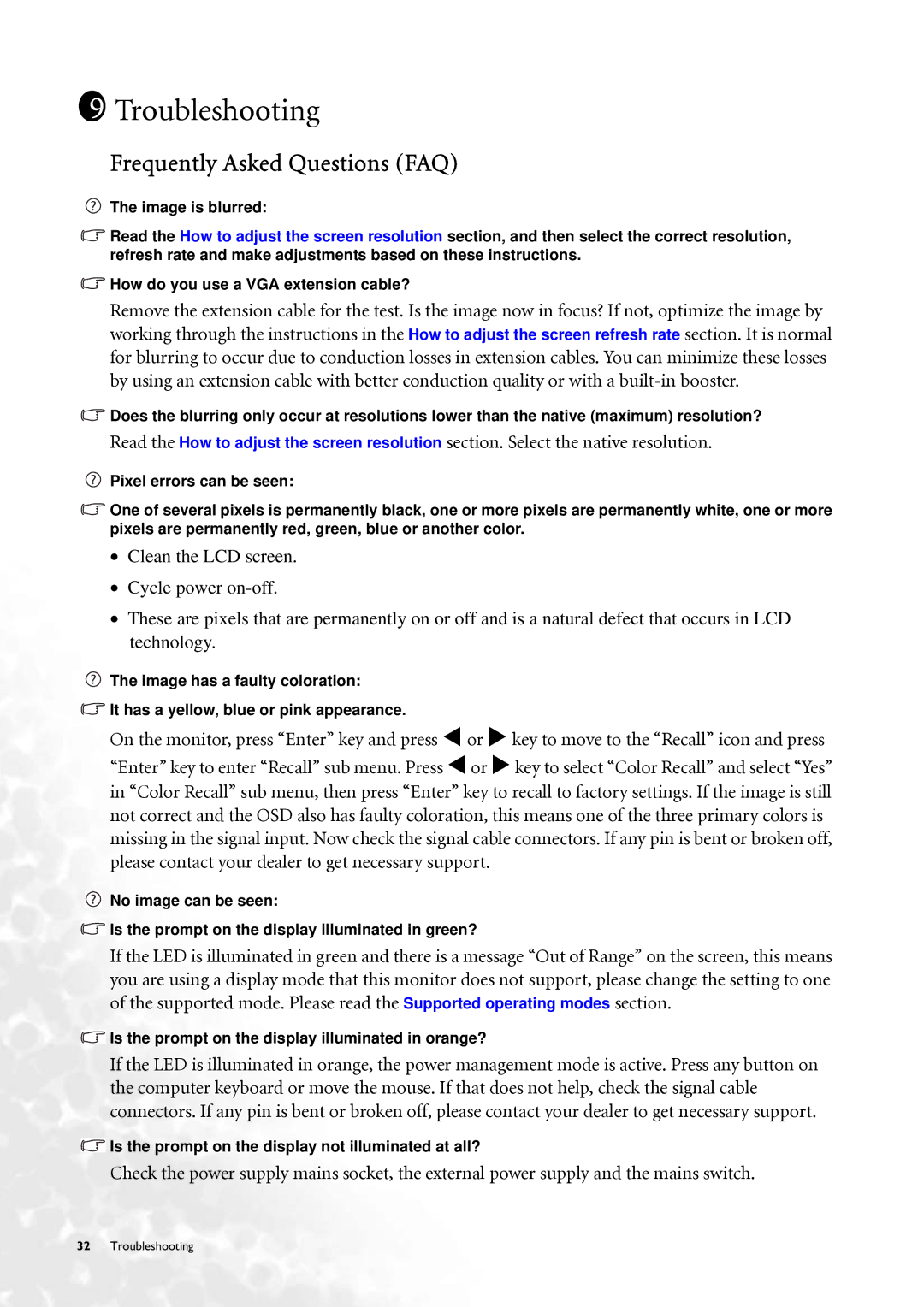 BenQ FP71V+ user manual Troubleshooting, Frequently Asked Questions FAQ 