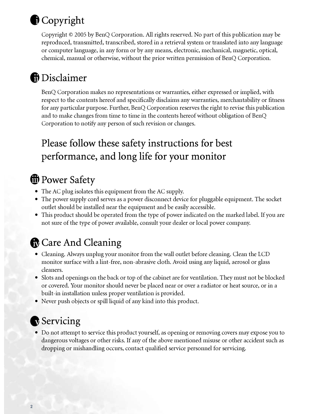 BenQ FP72G user manual Copyright 