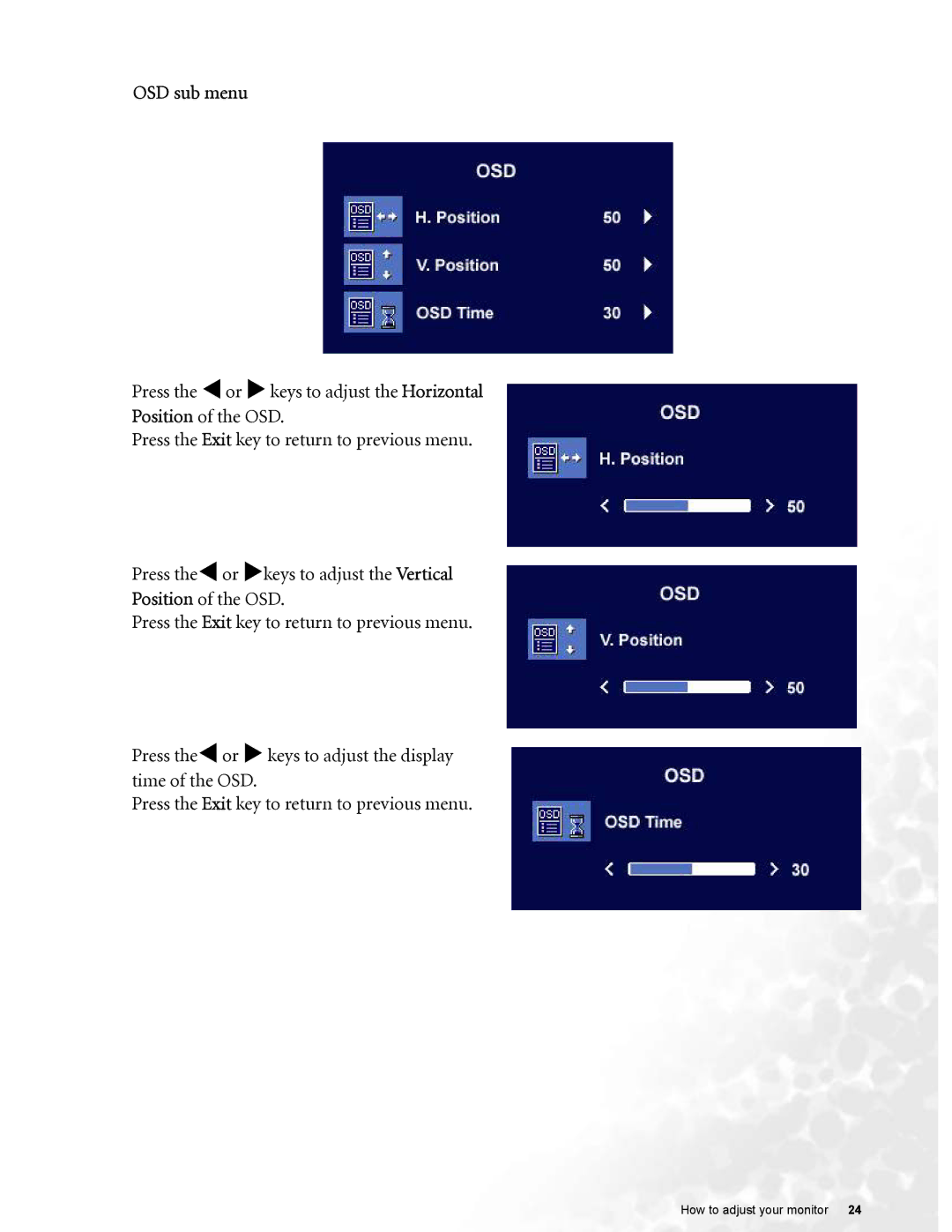 BenQ FP72G user manual OSD sub menu 