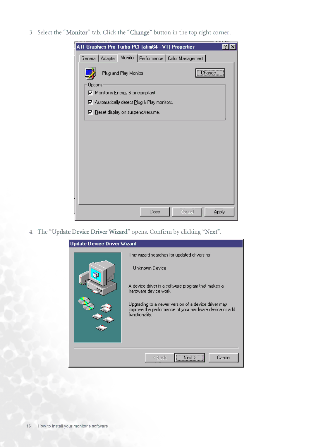 BenQ FP731 user manual How to install your monitor’s software 