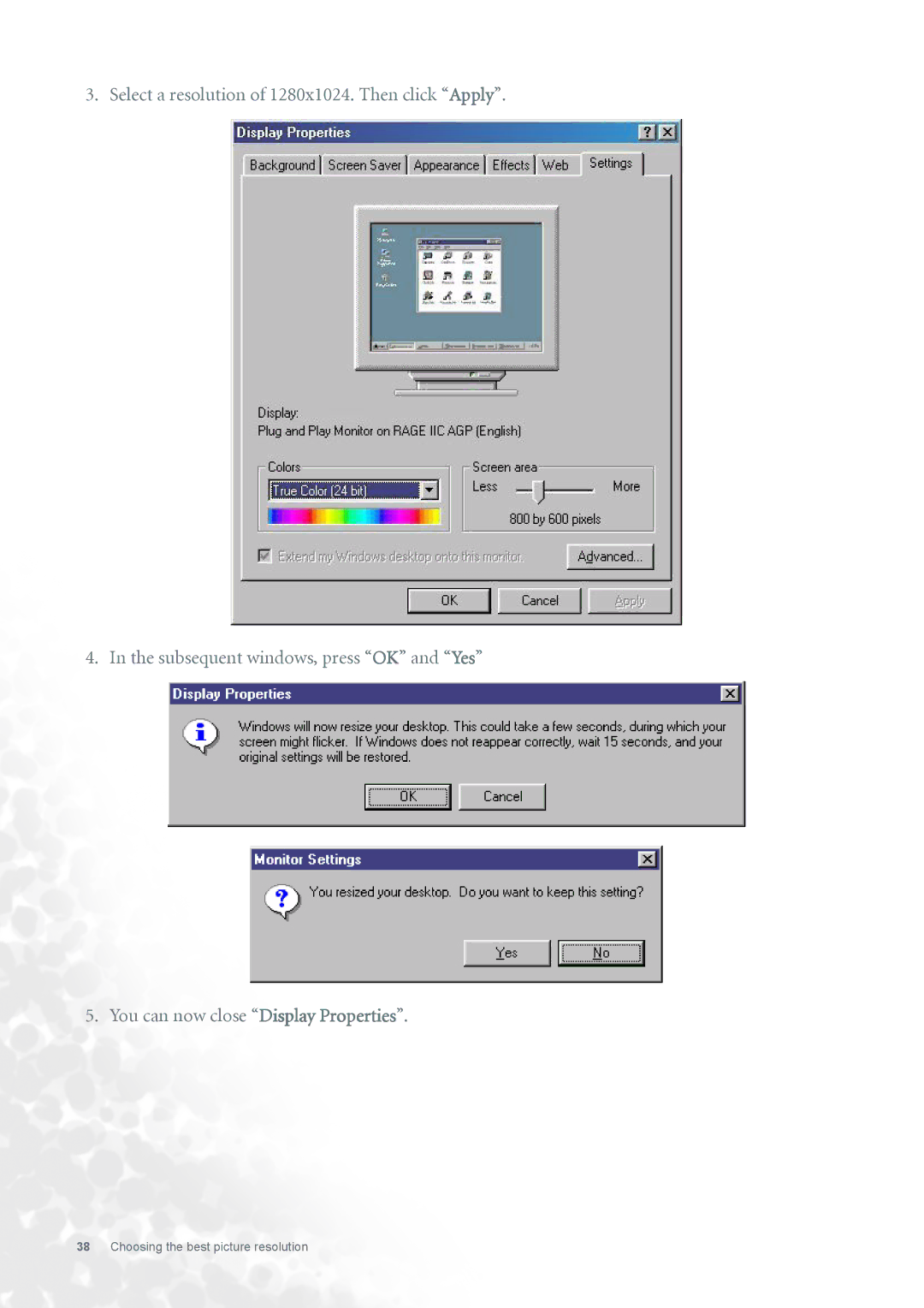 BenQ FP731 user manual Choosing the best picture resolution 