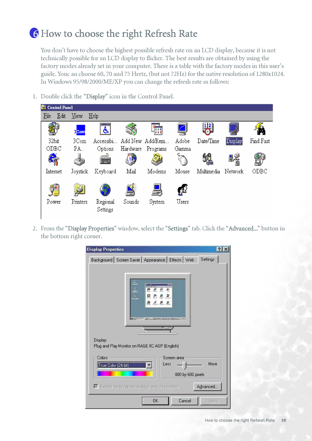 BenQ FP731 user manual How to choose the right Refresh Rate 