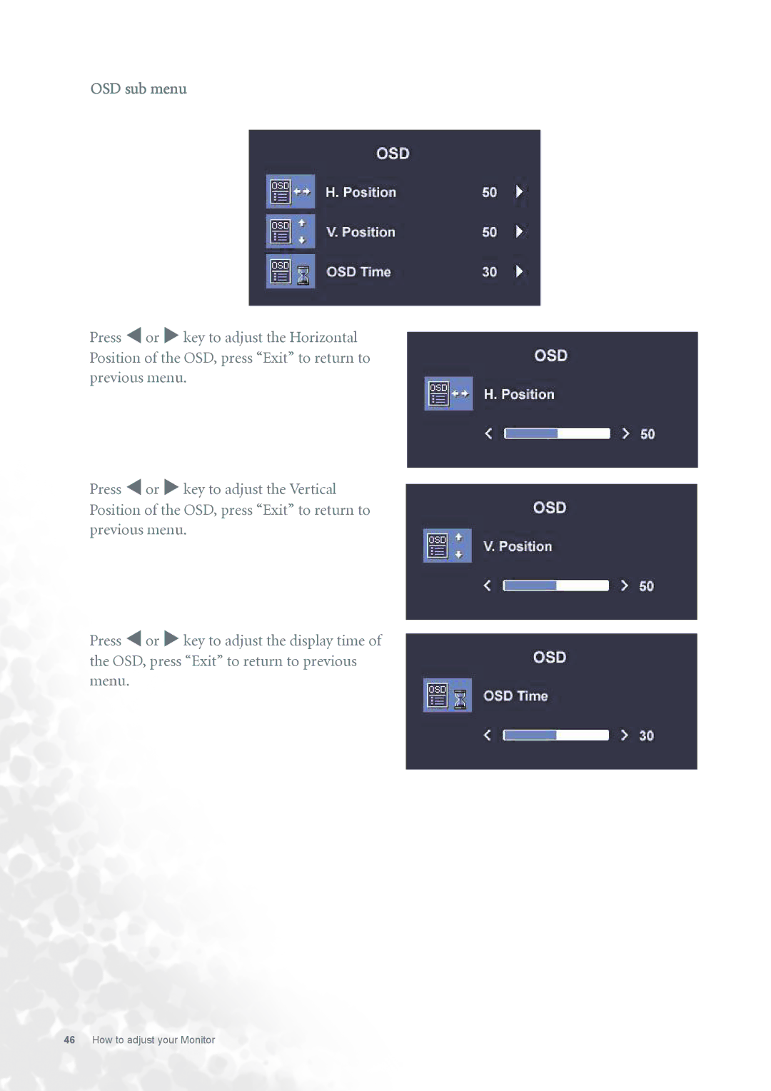 BenQ FP731 user manual OSD sub menu 