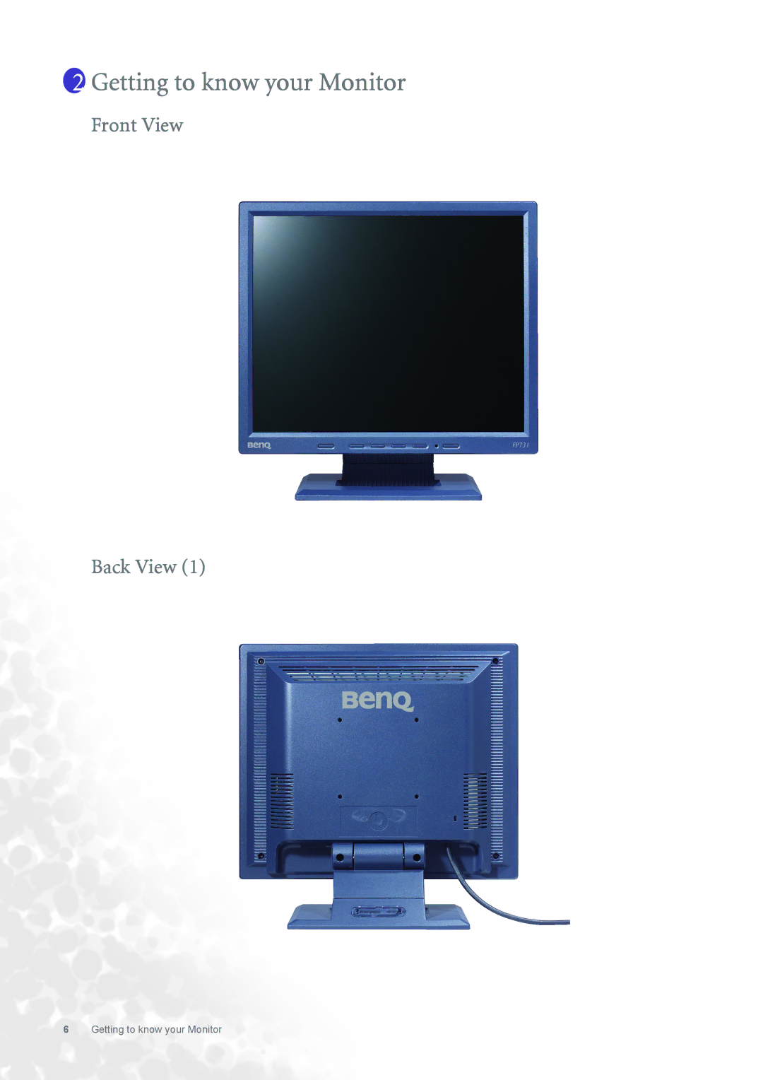 BenQ FP731 user manual Getting to know your Monitor 