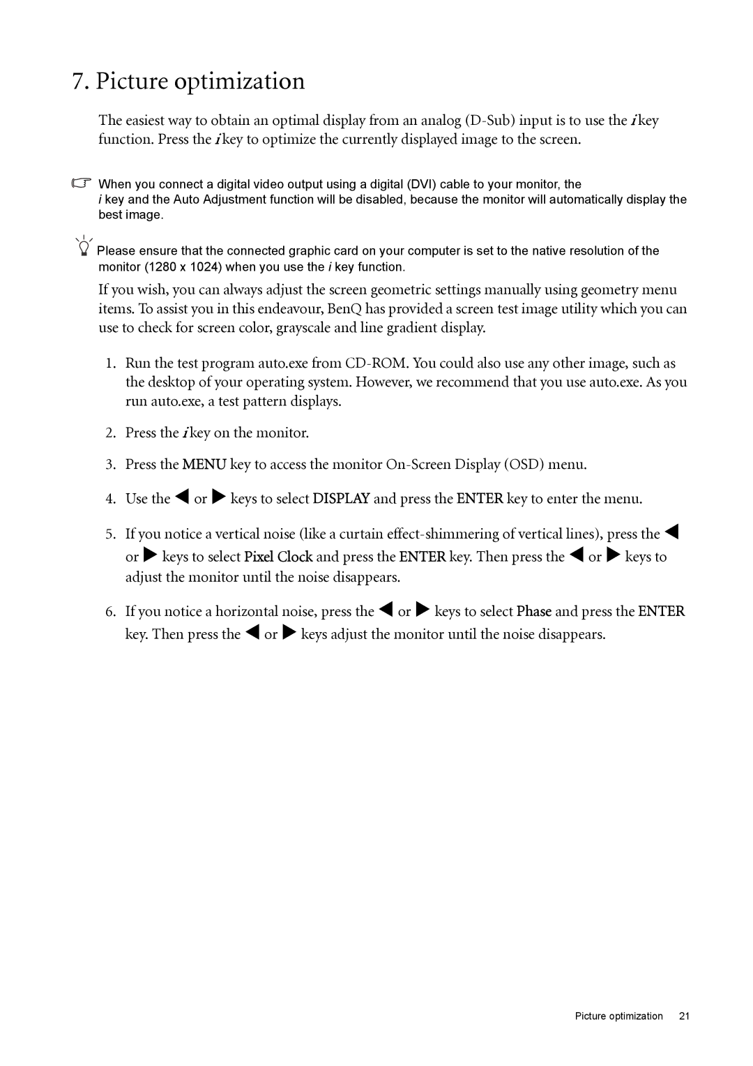 BenQ FP73E user manual Picture optimization 