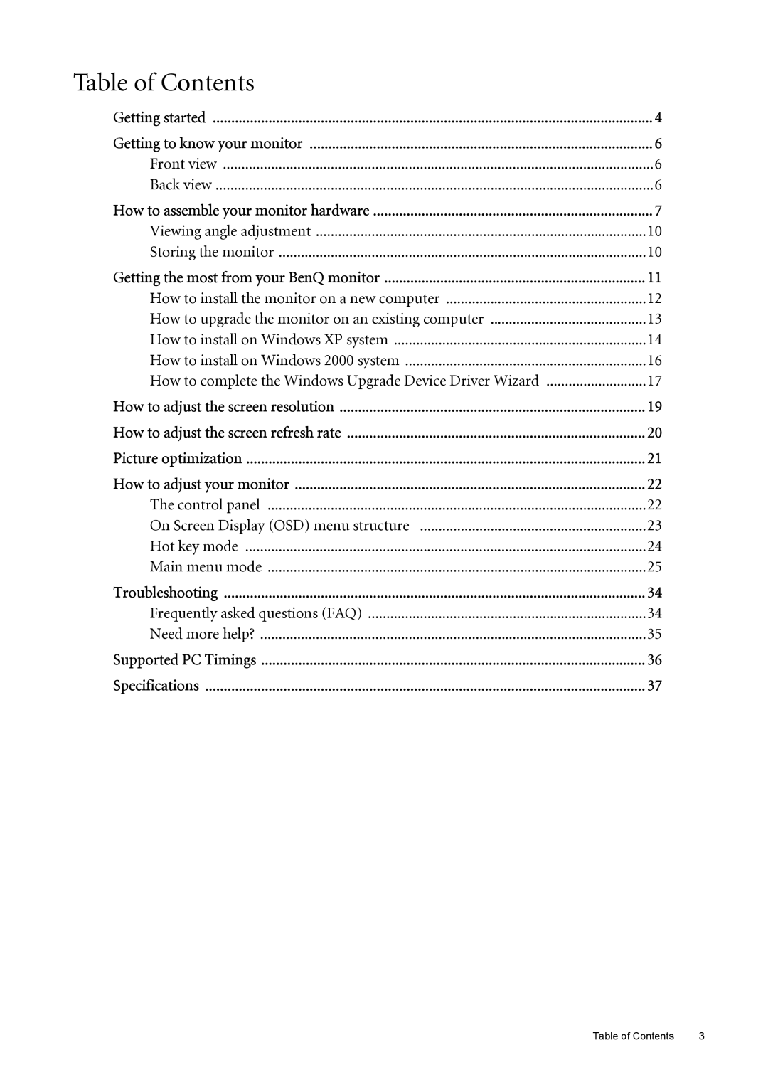 BenQ FP73E user manual Table of Contents 