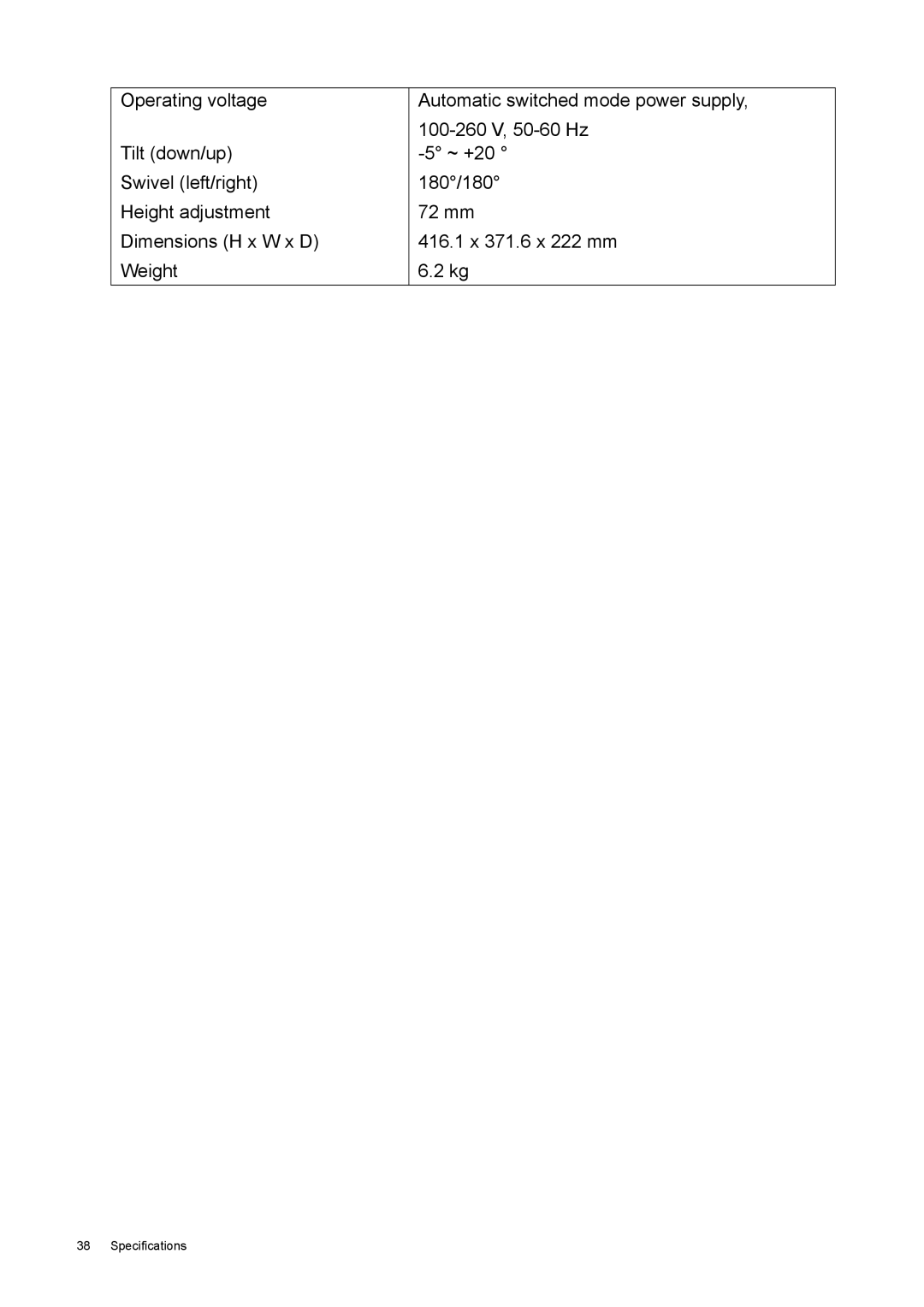 BenQ FP73E user manual Specifications 