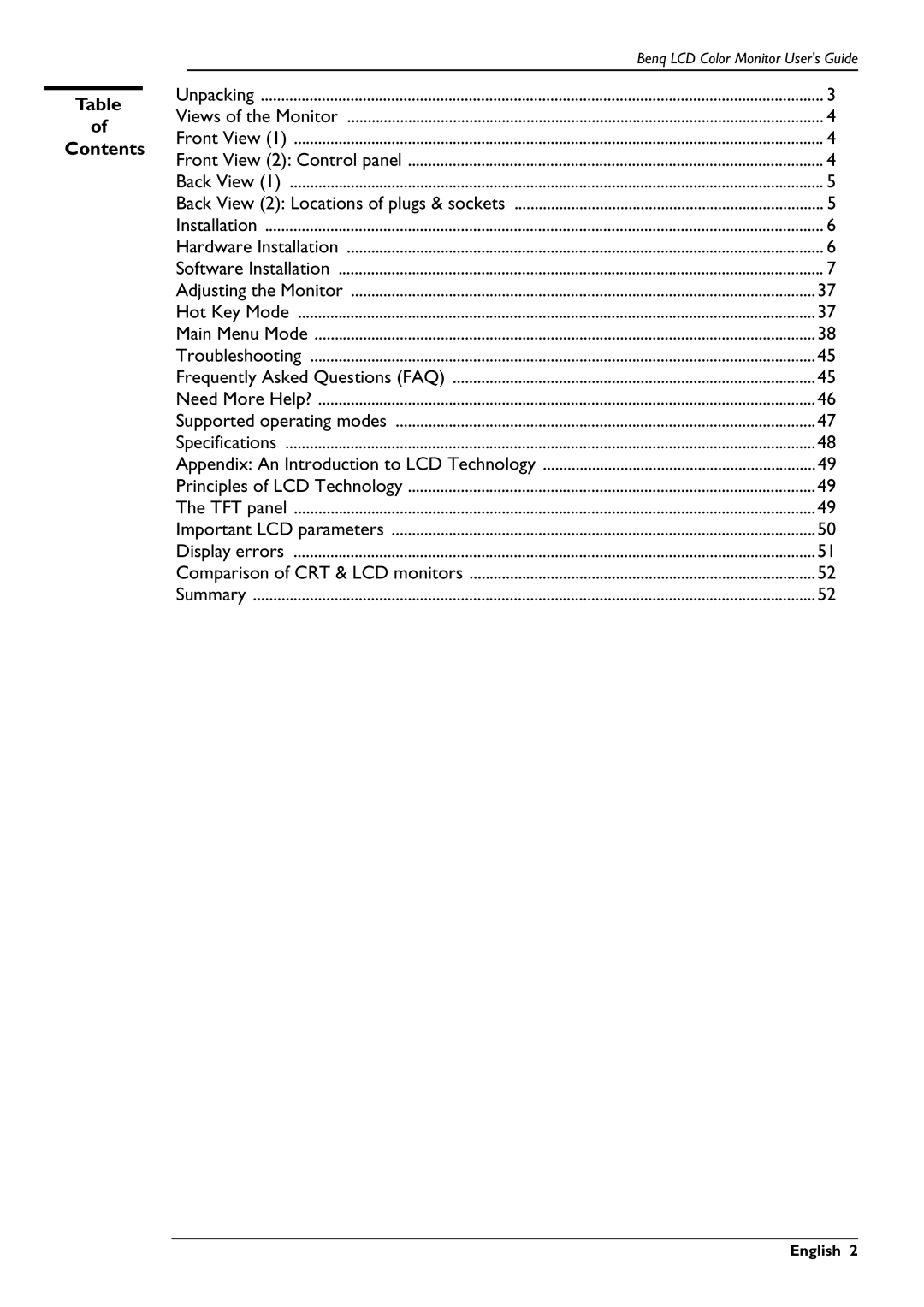 BenQ FP781 user manual == of Contents 