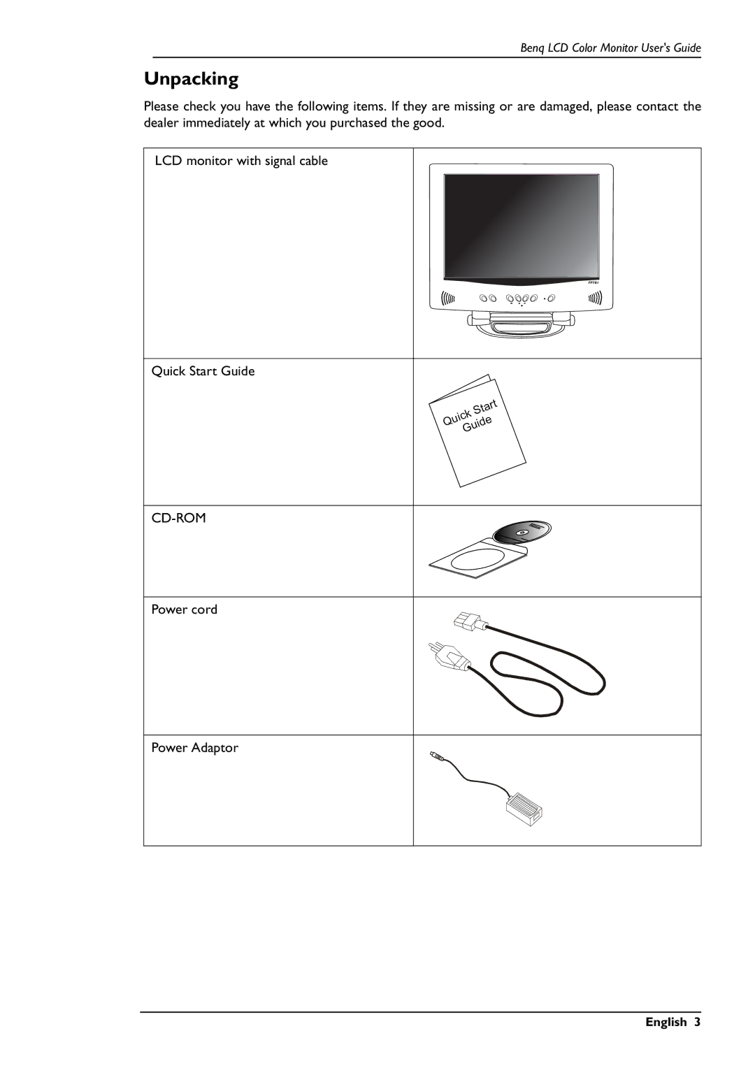 BenQ FP781 user manual Unpacking 