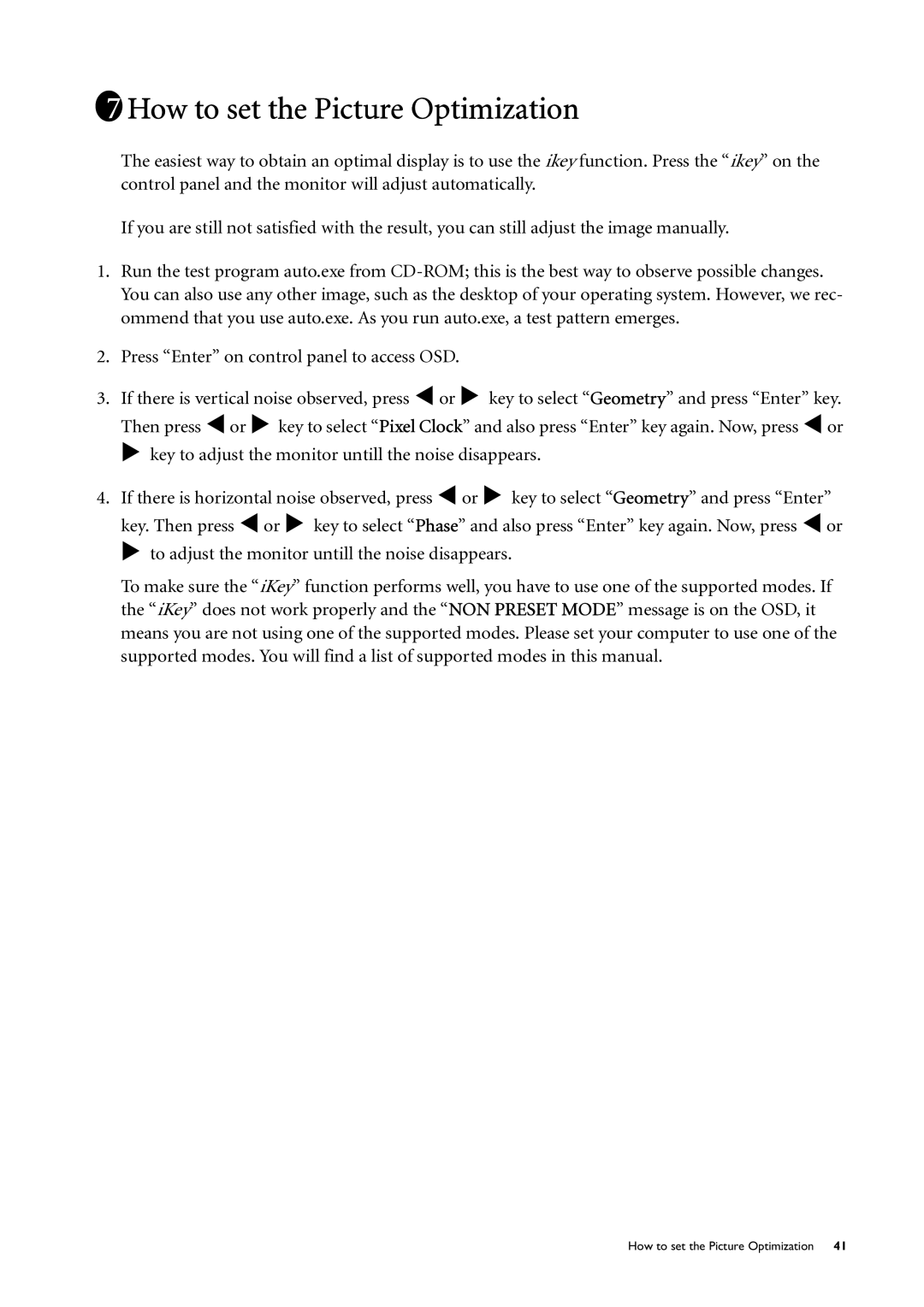 BenQ FP785 user manual How to set the Picture Optimization 