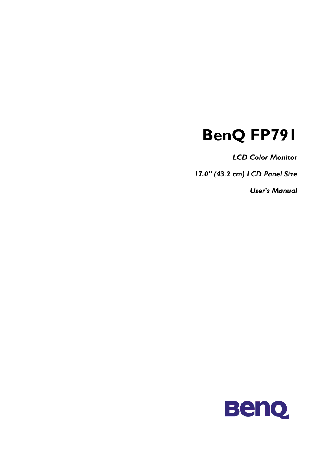 BenQ user manual BenQ FP791 