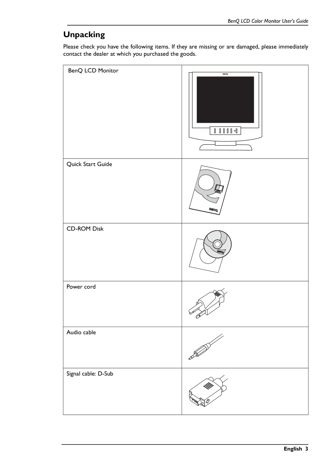 BenQ FP791 user manual Unpacking 