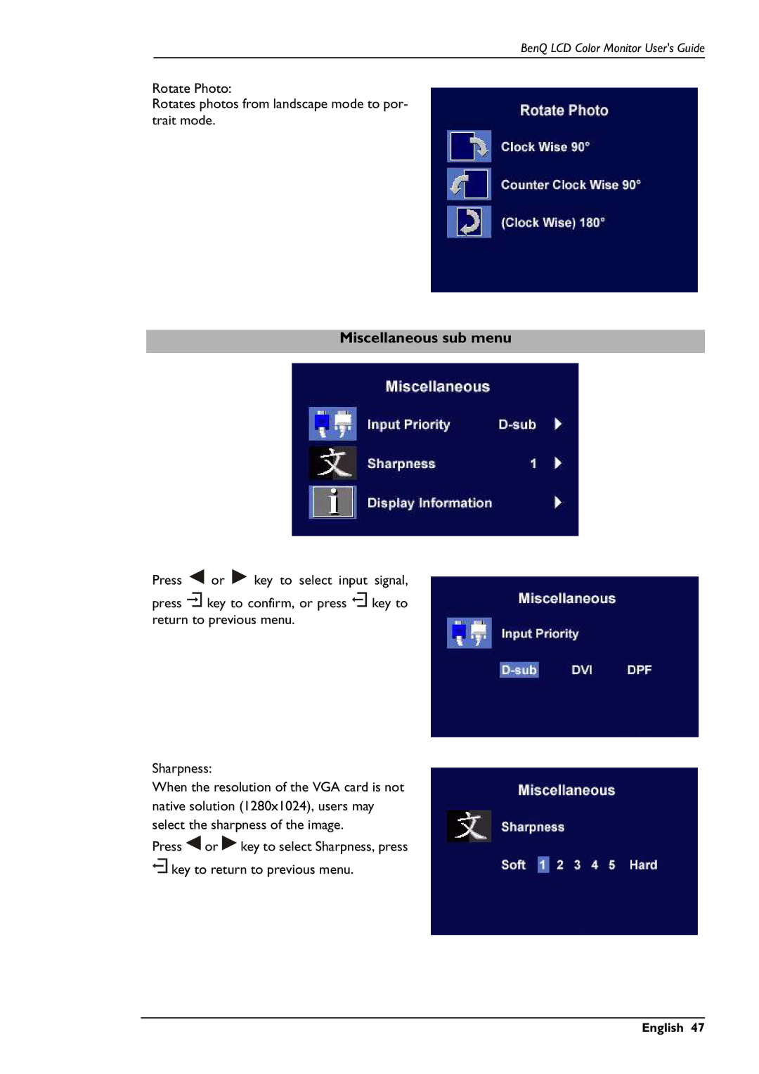 BenQ FP791 user manual Miscellaneous sub menu 