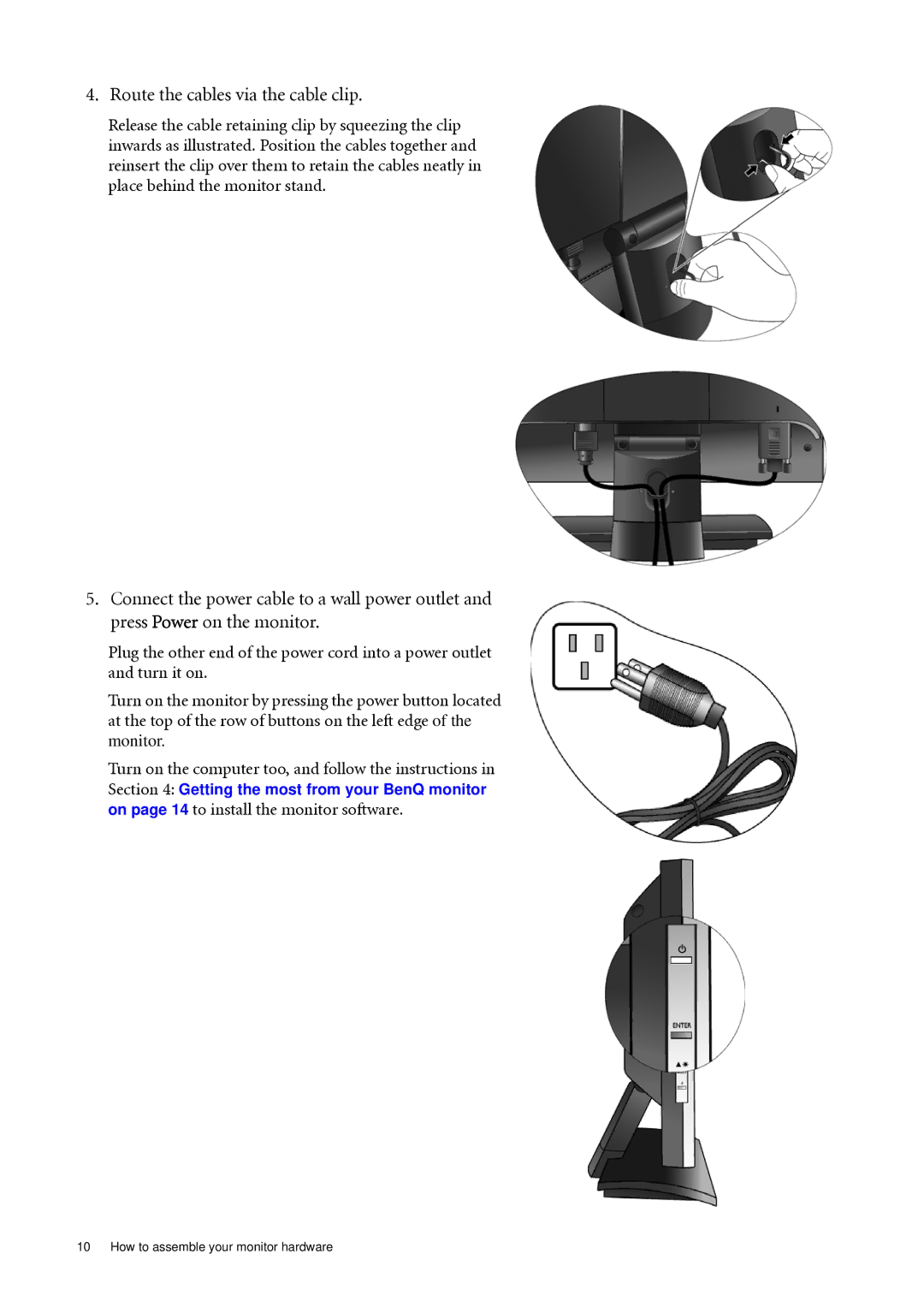 BenQ FP92W user manual Route the cables via the cable clip 