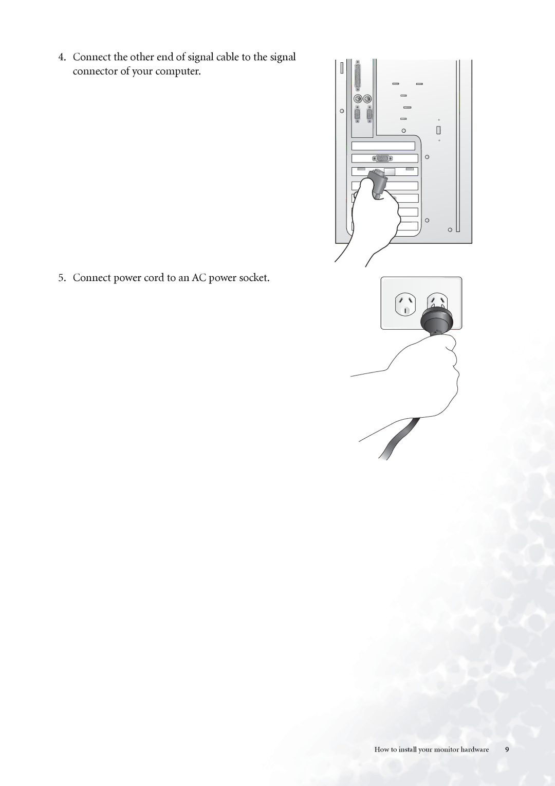 BenQ FP937s user manual How to install your monitor hardware 