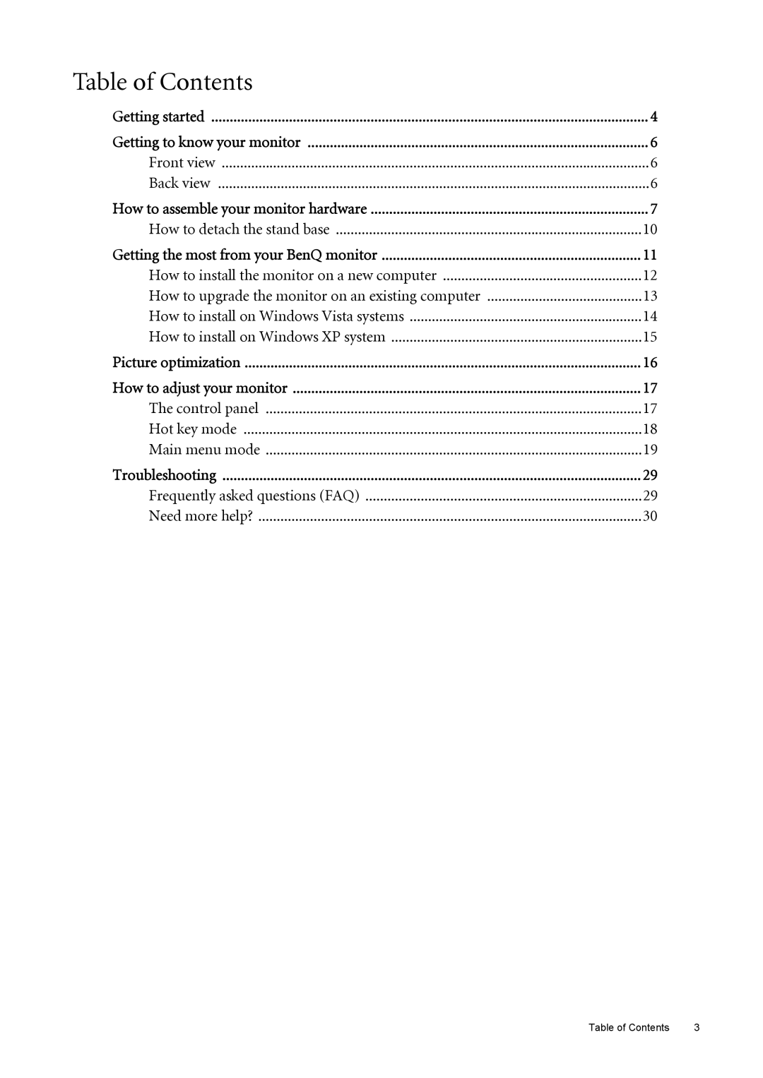 BenQ G2020HDA, G2220HDA user manual Table of Contents 