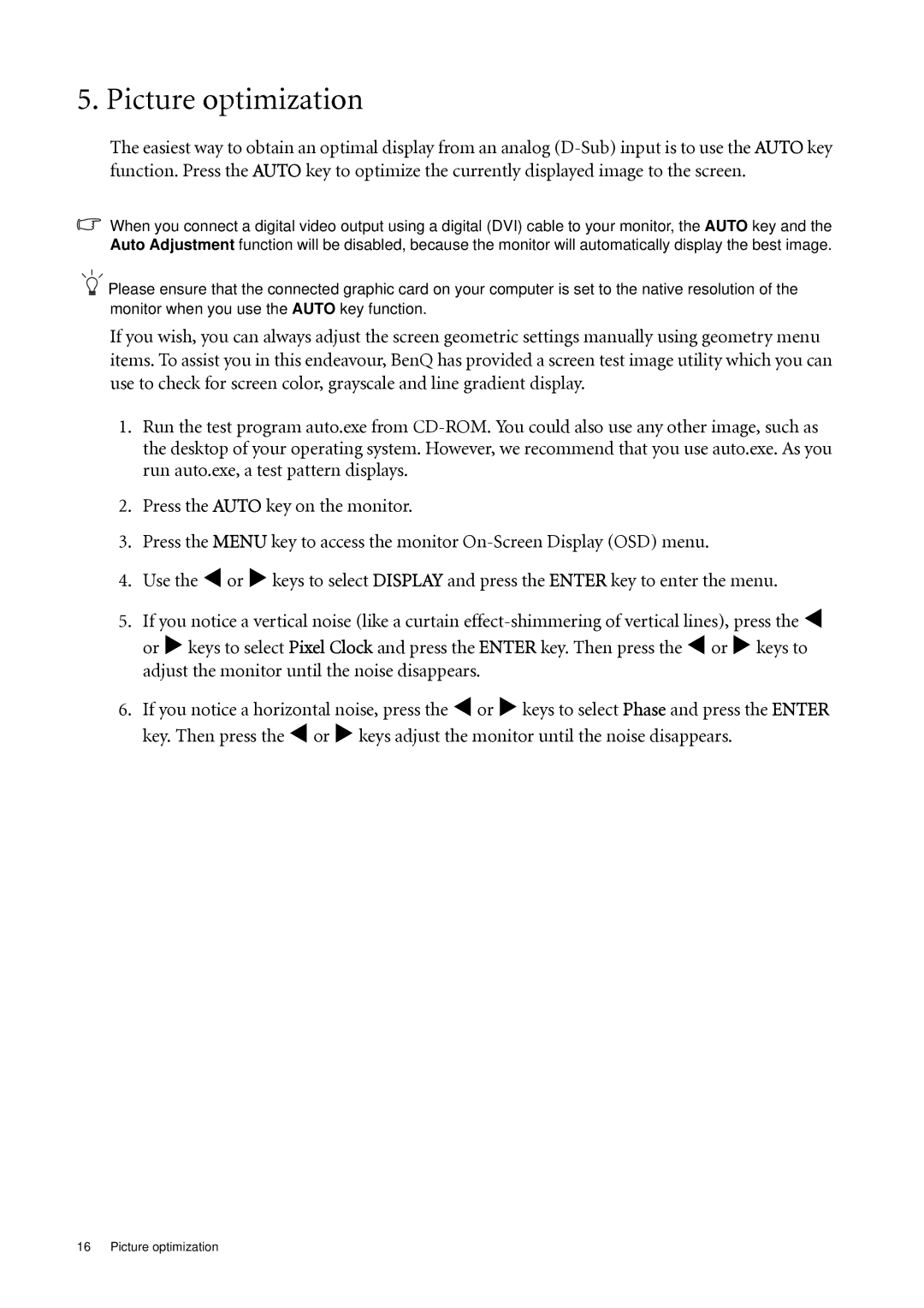 BenQ G2400WA, G2000WA, G900WA, G900A, G700A user manual Picture optimization 