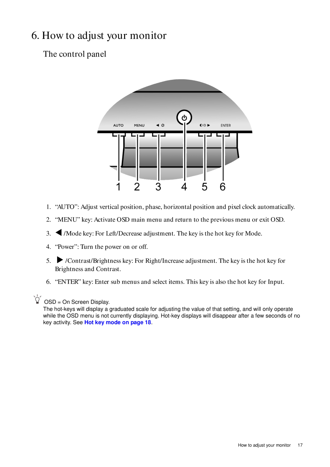 BenQ G2400WD user manual How to adjust your monitor, Control panel 