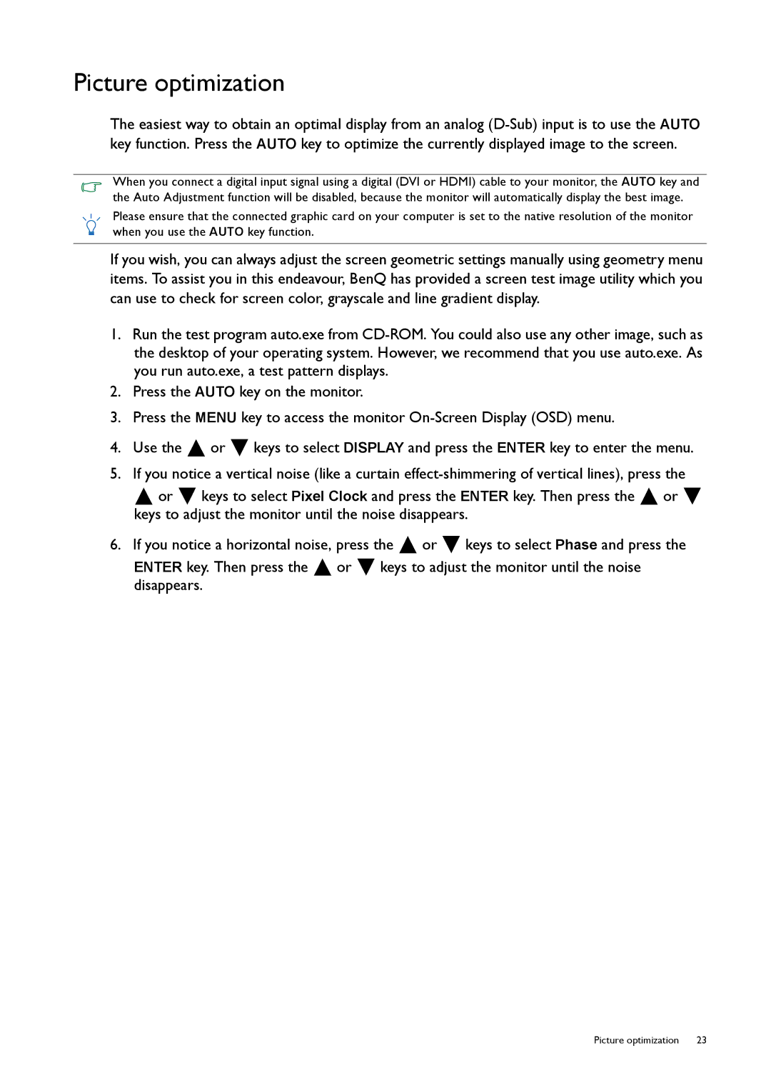 BenQ GL50, G50 user manual Picture optimization 