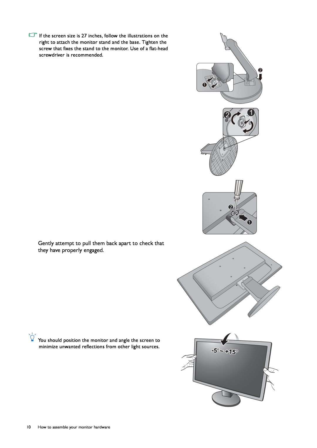 BenQ G50, GL50 user manual ~ +15, How to assemble your monitor hardware 