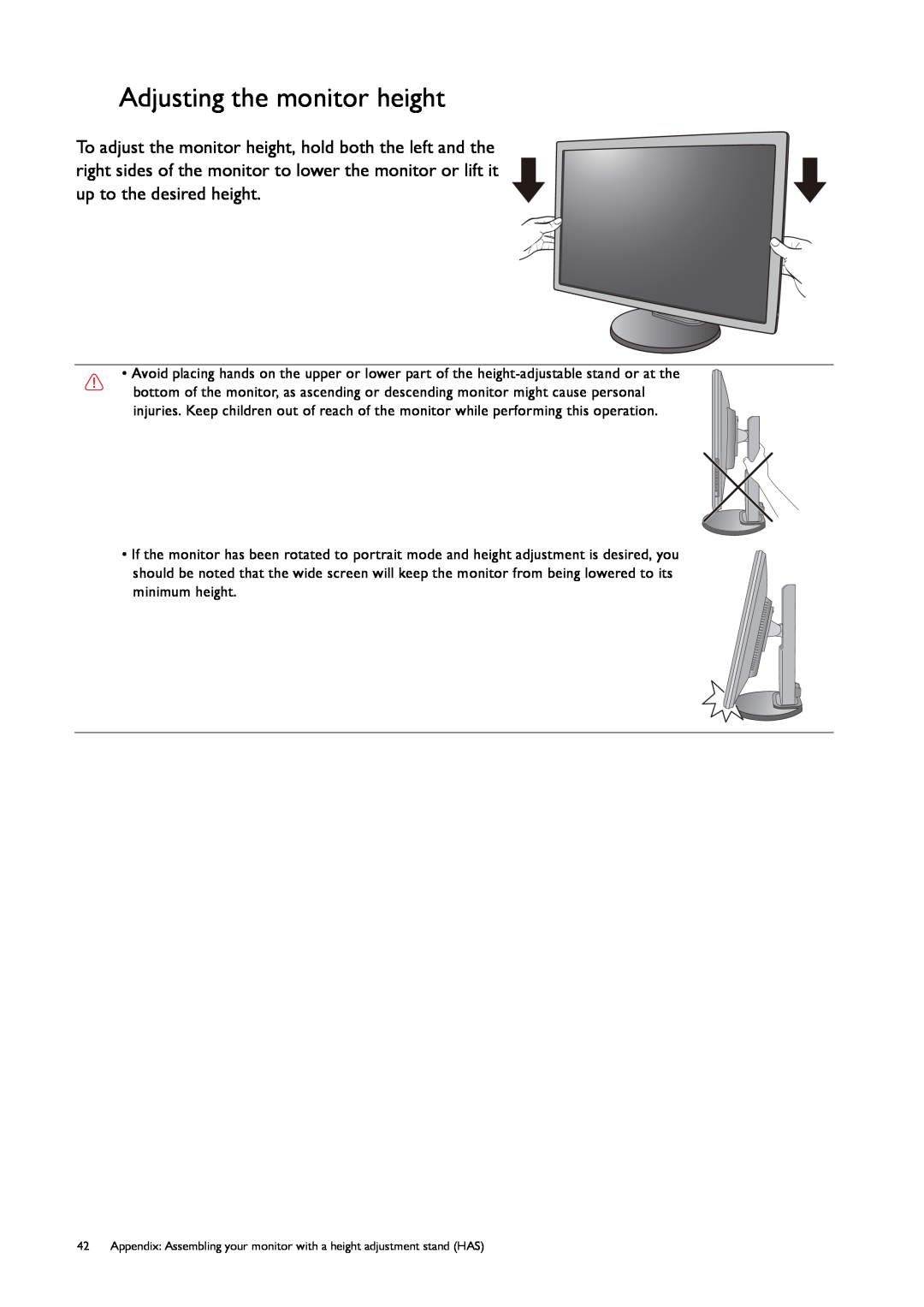 BenQ G50, GL50 user manual Adjusting the monitor height 