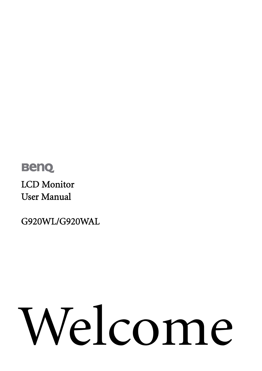 BenQ G920WL, G920WAL user manual Welcome 