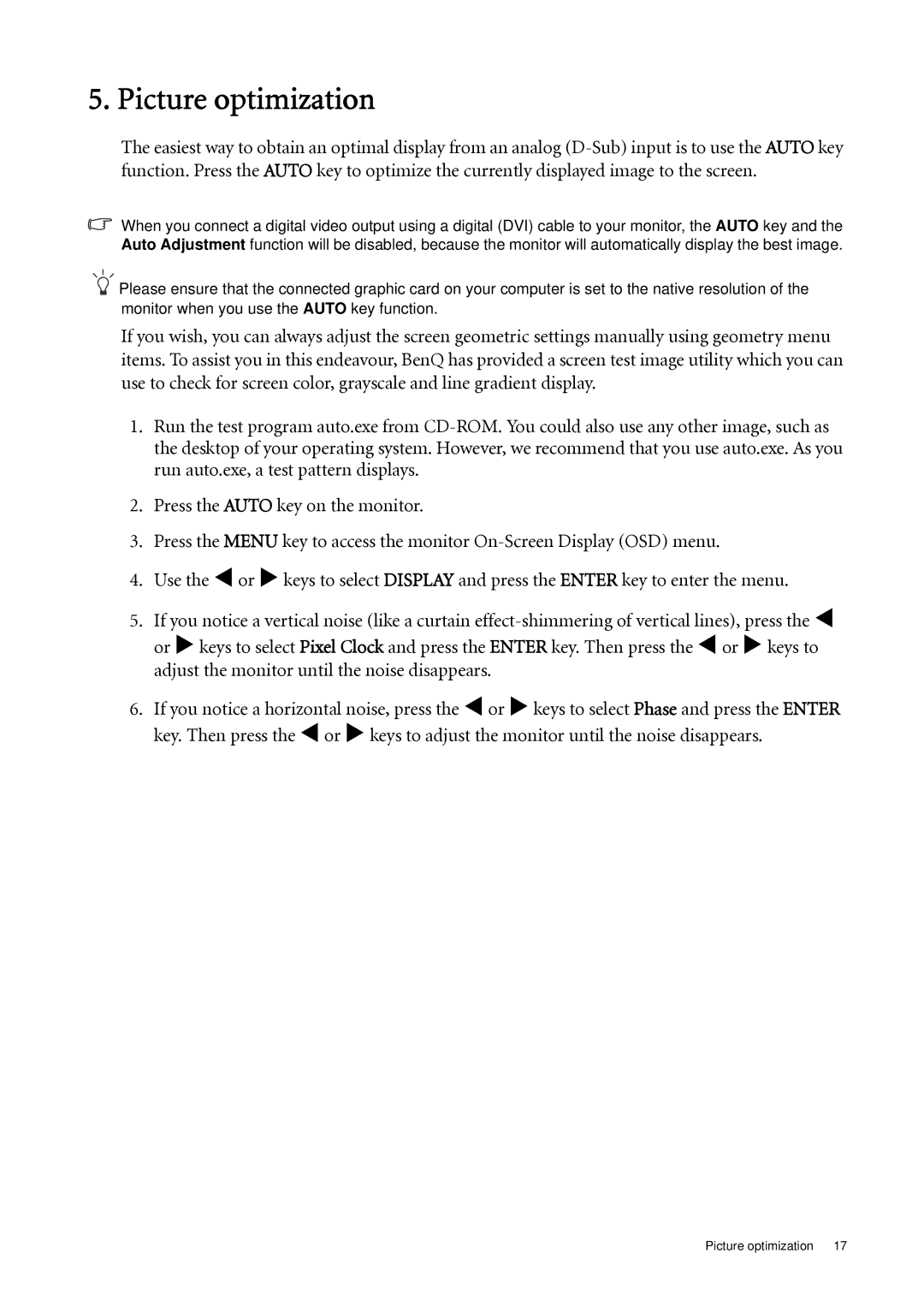 BenQ G920WL, G920WAL user manual Picture optimization 