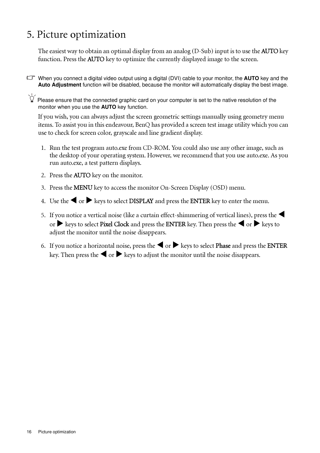 BenQ G920HD/G920HDA, G925HD/G925HDA, G922HD/G922HDA user manual Picture optimization 