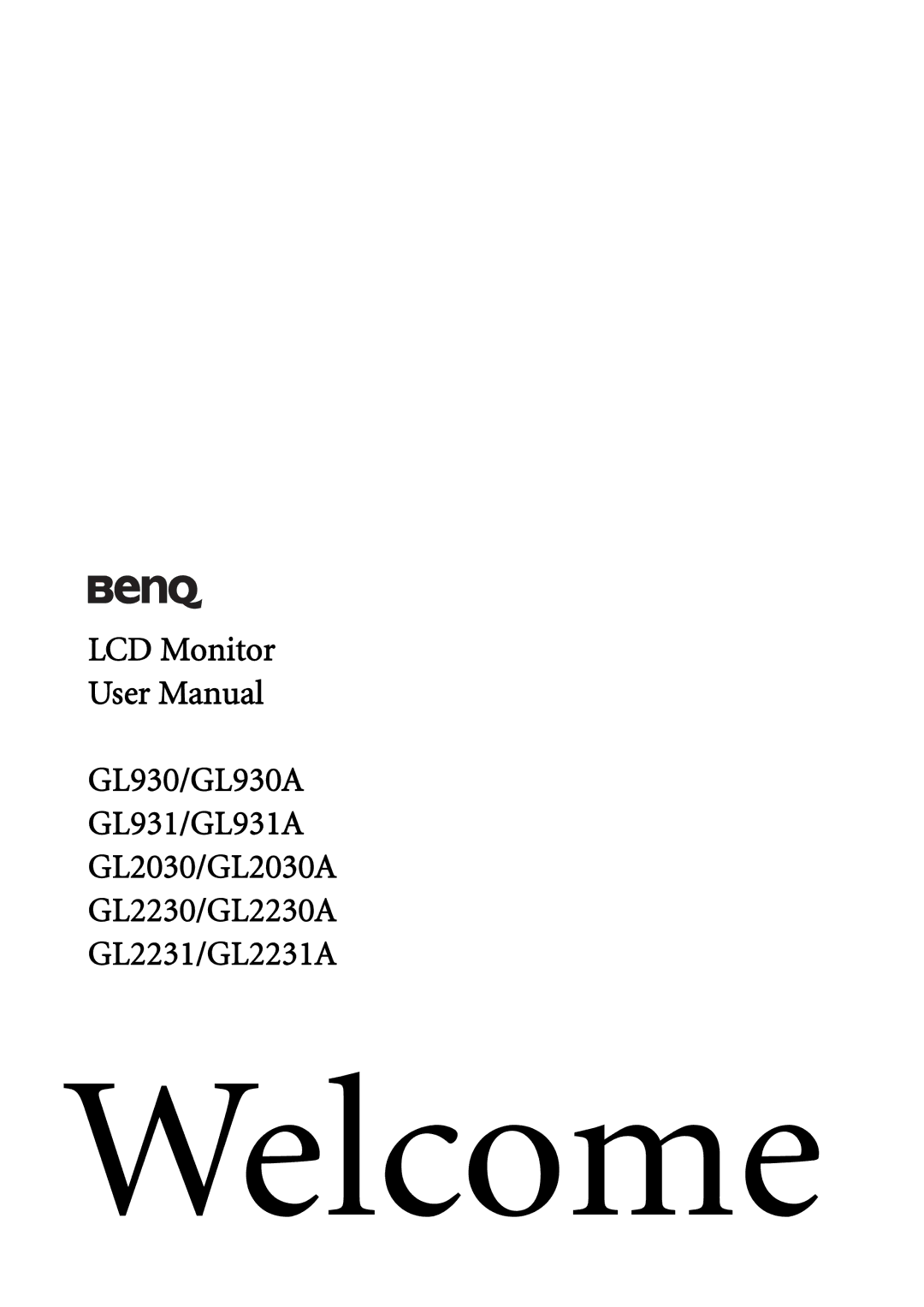 BenQ GL2030 user manual Welcome 