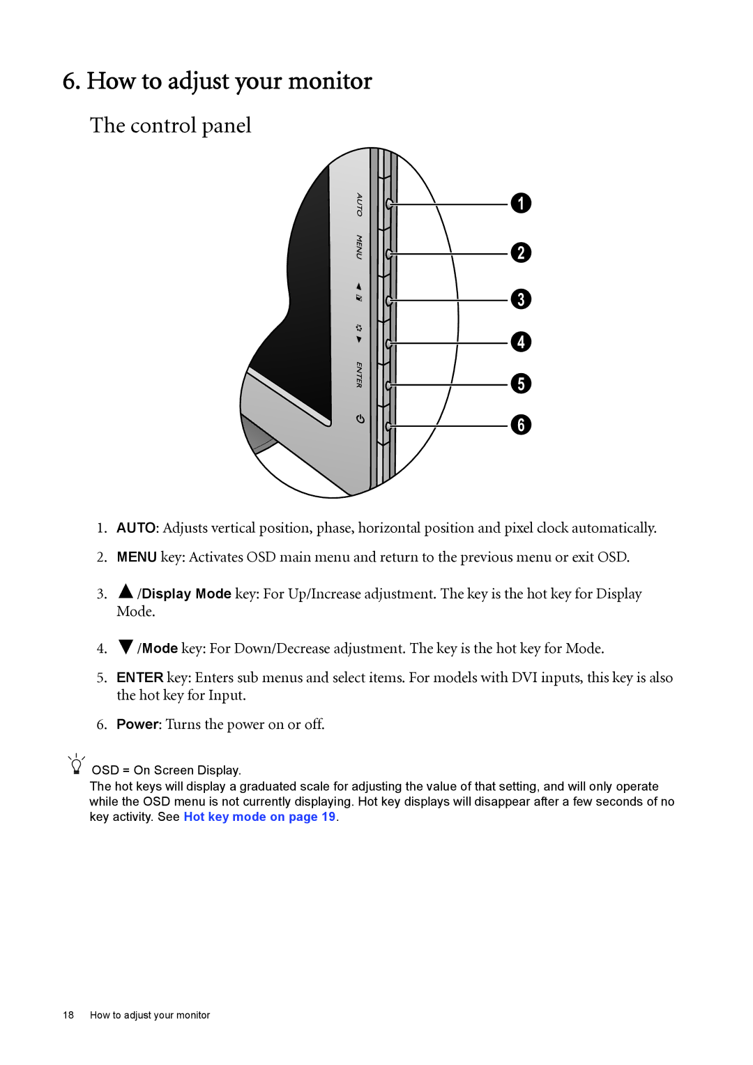 BenQ GL2030 user manual How to adjust your monitor, Control panel 