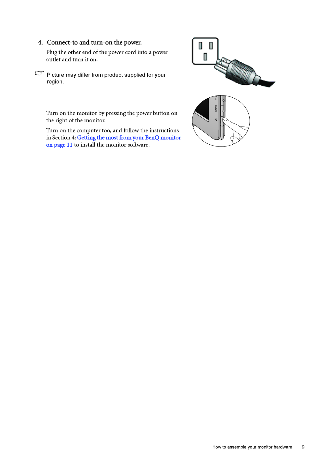 BenQ GL2030 user manual Connect-to and turn-on the power 