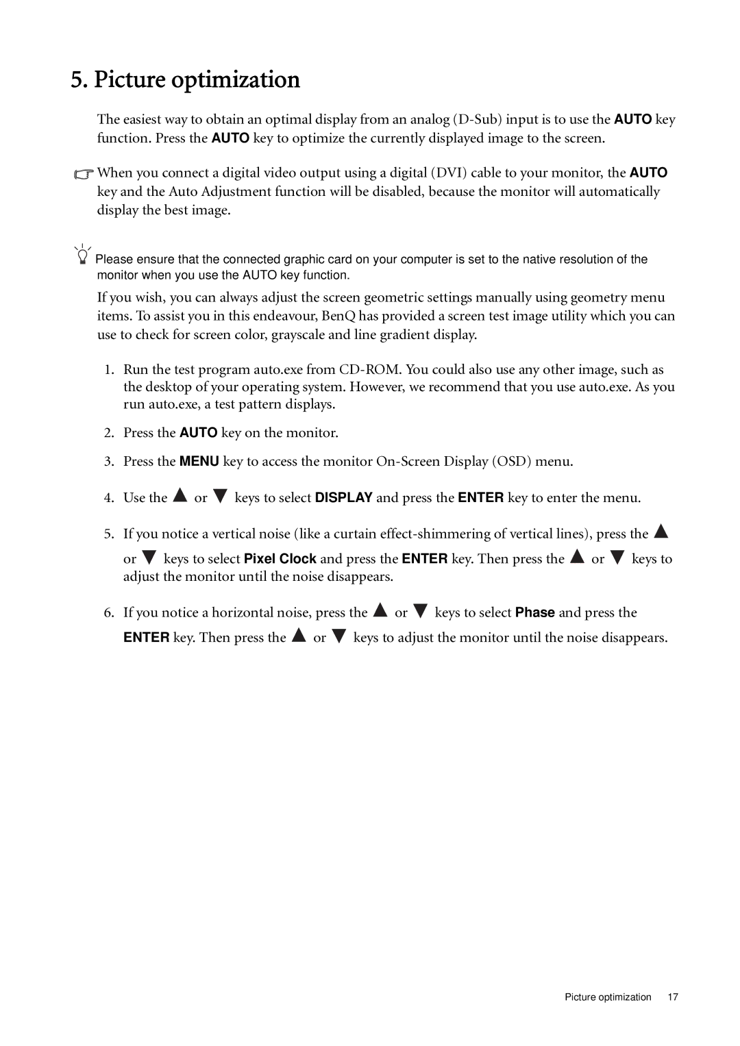 BenQ GL2240M/GL2240AM, GL941M/GL941AM, GL2040M/GL2040AM, GL940M/GL940AM user manual Picture optimization 